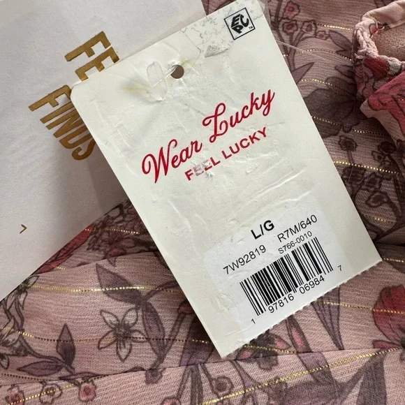 NWT Lucky Brand Women's Ruffled Chiffon Lurex Floral Midi Slip Dress Rose - Picture 16 of 16